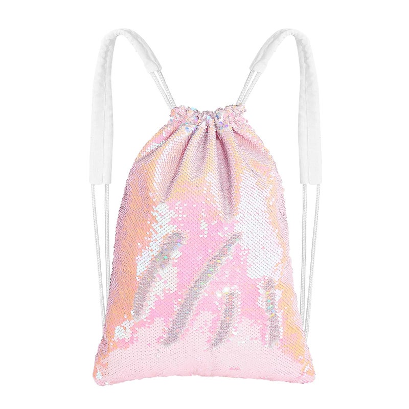 MHJY Sparkly Drawstring Backpack Mermaid Sequin Dance Bag Sports Gym Beach Swim Backpack Birthday Easter Gift Bag - Image 1